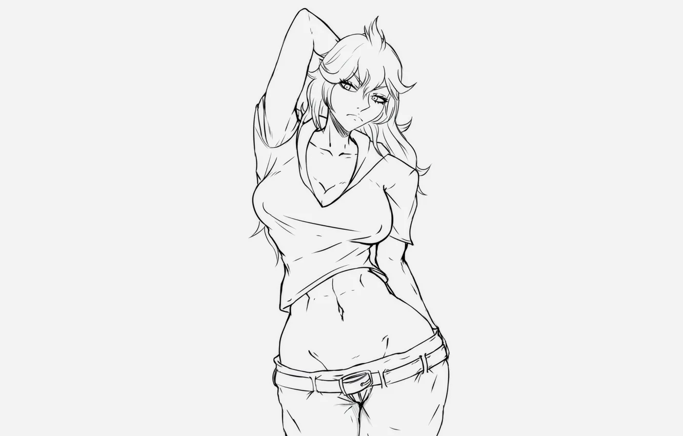 Photo wallpaper girl, sexy, cleavage, boobs, anime, beautiful, pretty, black and white