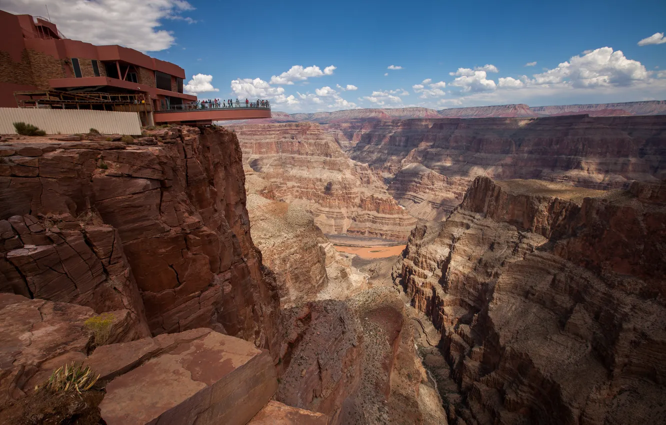 Photo wallpaper the sky, clouds, mountains, rocks, height, horizon, sky, The Grand Canyon