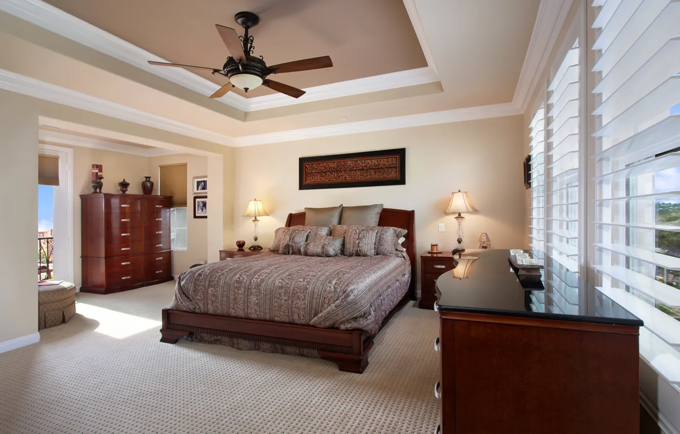 Photo wallpaper design, photo, lamp, bed, interior, pillow, chandelier, bedroom