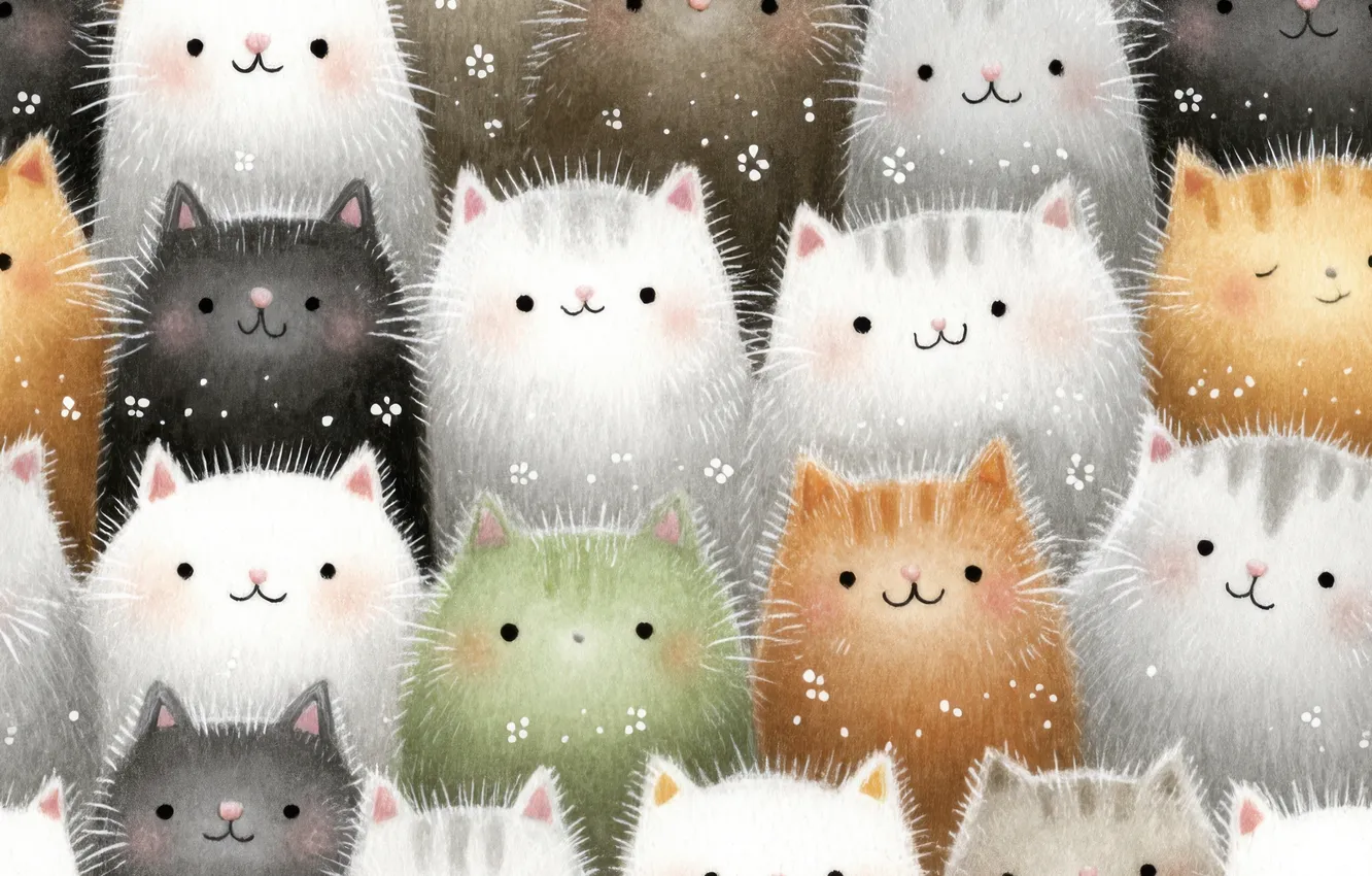 Photo wallpaper look, cats, cats, kittens, a lot, different, faces, AI art