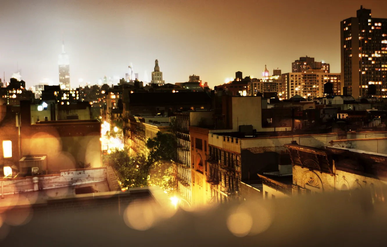 Photo wallpaper city, the city, lights, the evening, new York, USA, megapolis, usa
