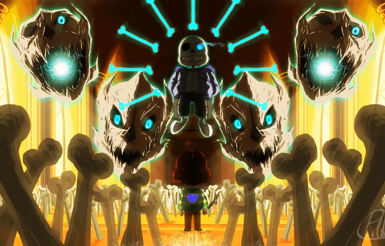 Photo wallpaper skull, knife, skeleton, girl, characters, Undertale, Sans, Undertail