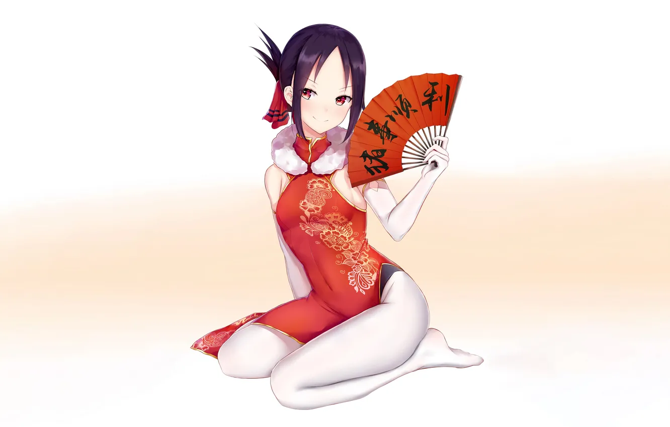 Photo wallpaper girl, sexy, dress, legs, anime, beautiful, red eyes, short hair