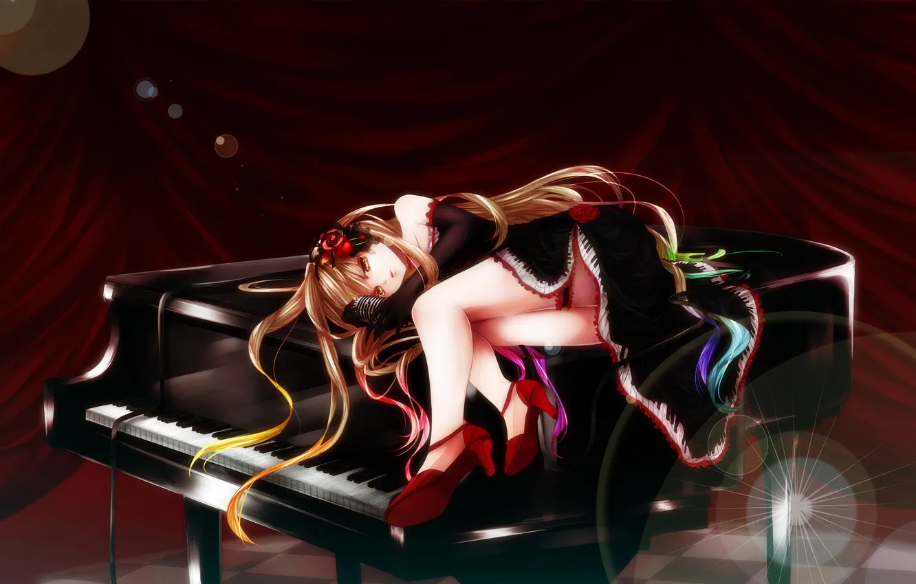 Photo wallpaper girl, flowers, piano, art, lies, vocaloid, most blind, Mayu