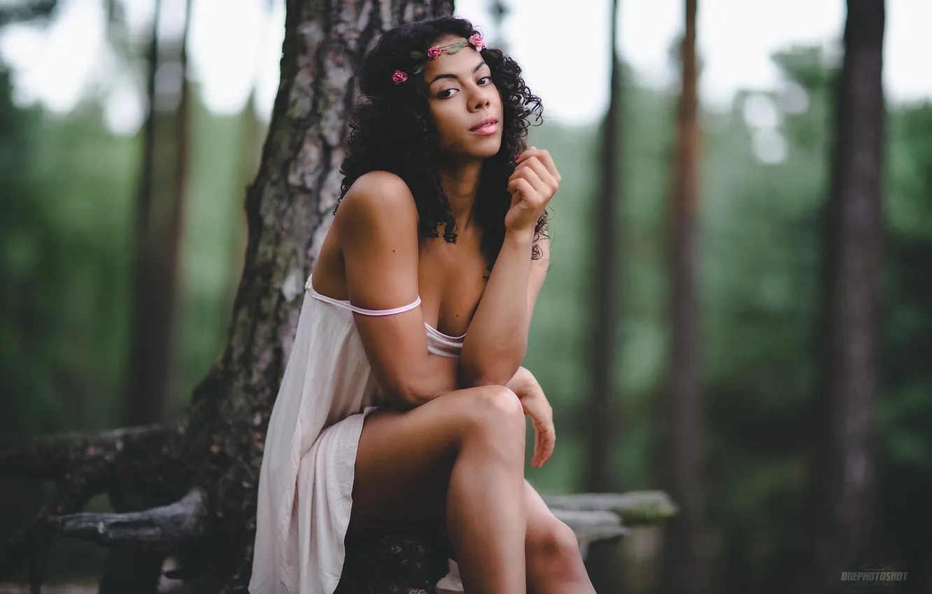 Photo wallpaper girl, trees, legs