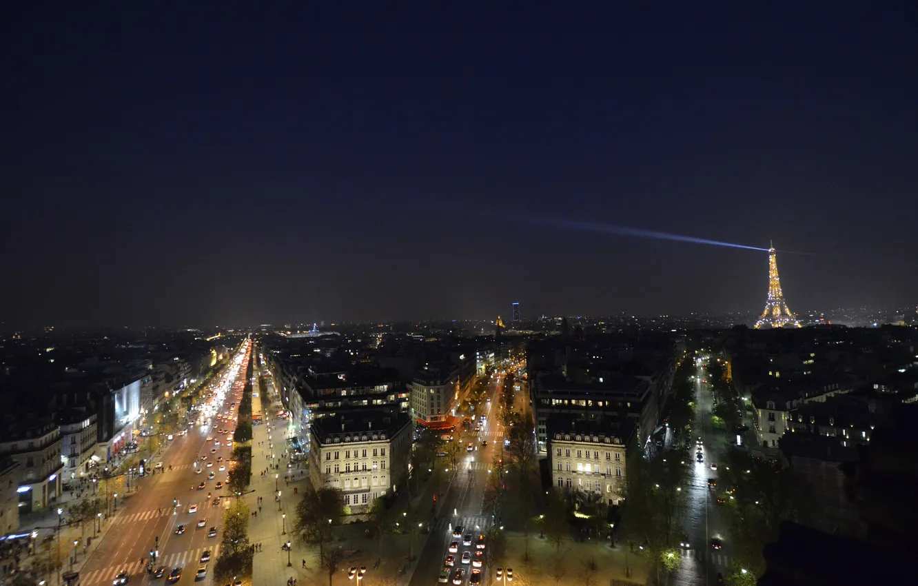 Photo wallpaper road, machine, night, lights, France, Paris, ray, Eiffel tower