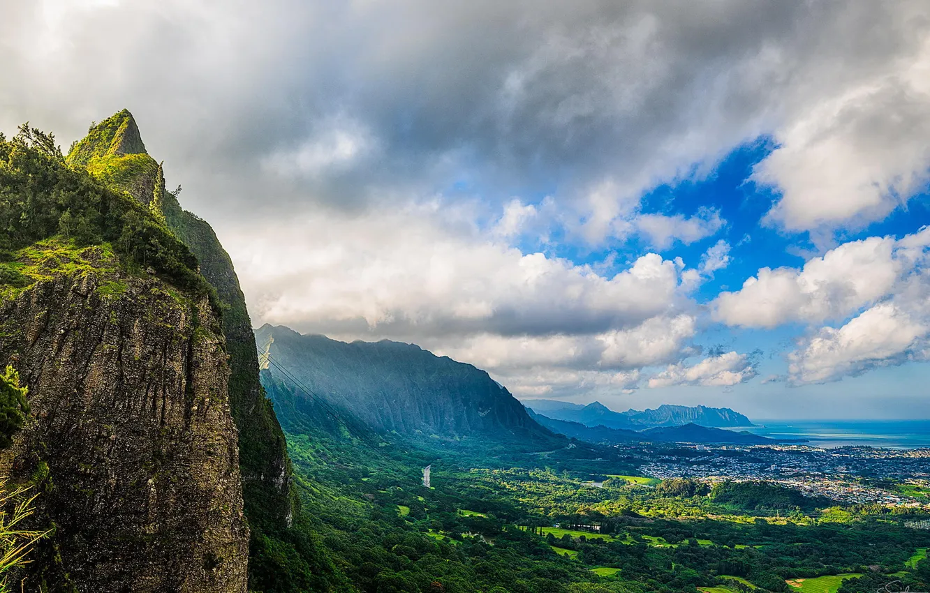 Photo wallpaper sea, mountains, nature, view, panorama