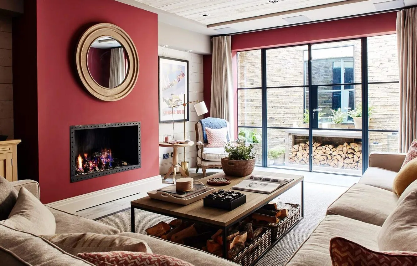 Photo wallpaper design, style, room, interior, fireplace, living room