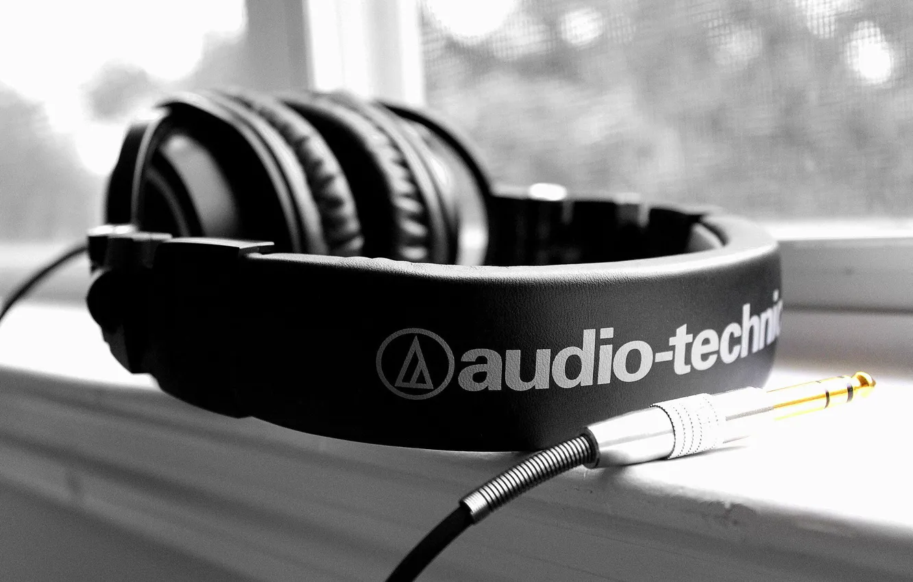Photo wallpaper background, black and white, headphones, plug, picture, hi-tech, Wallpaper. image