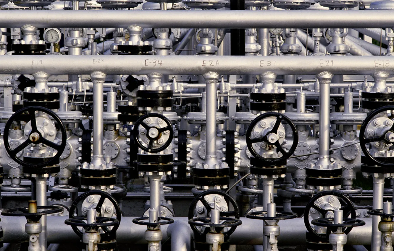 Photo wallpaper metal, pattern, pipes, valves