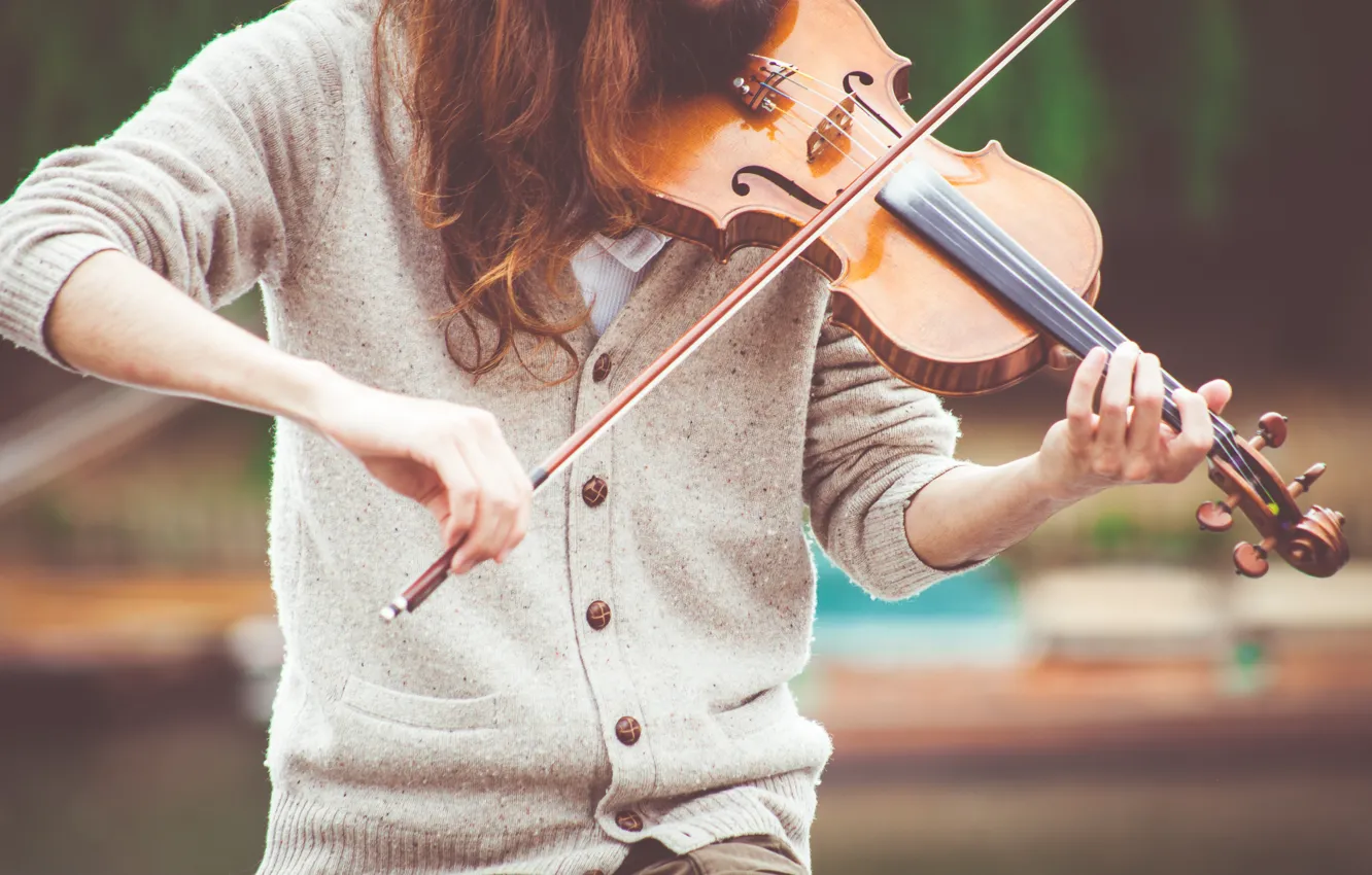 Photo wallpaper girl, violin, bow, violinist