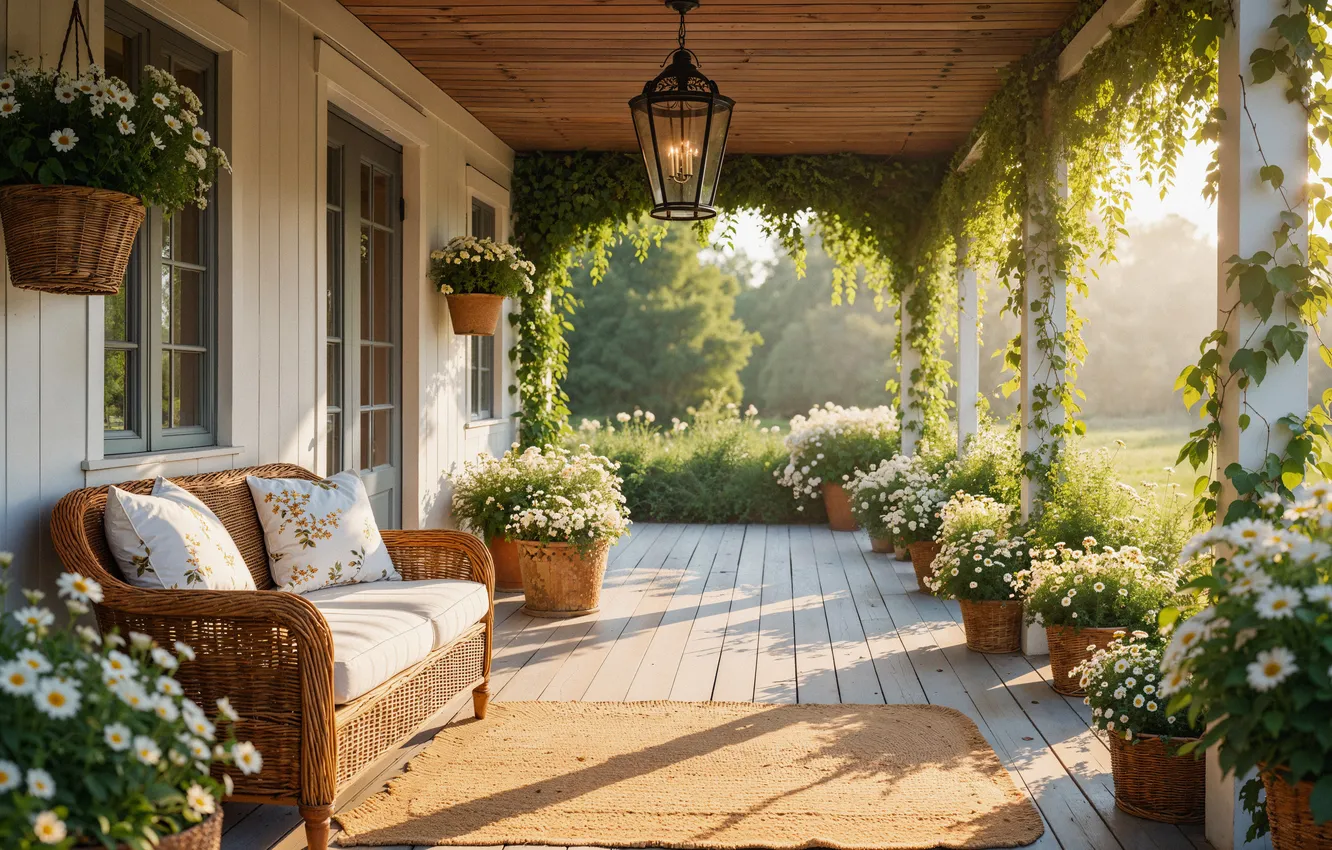 Photo wallpaper flowers, interior, spring, veranda