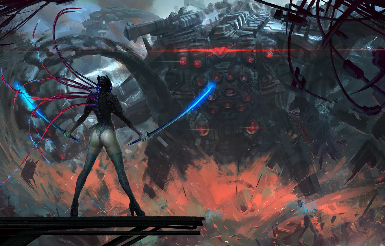 Photo wallpaper dark, sword, fantasy, weapon, science fiction, Machine, sci-fi, digital art