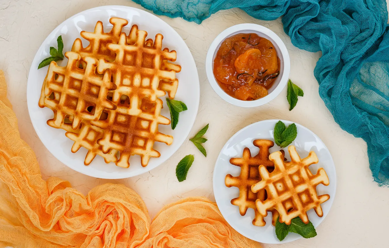 Photo wallpaper Breakfast, waffles, jam