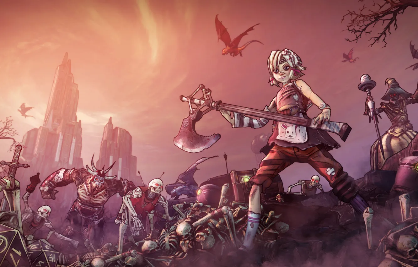 Photo wallpaper girl, the evening, skeleton, Borderlands 3