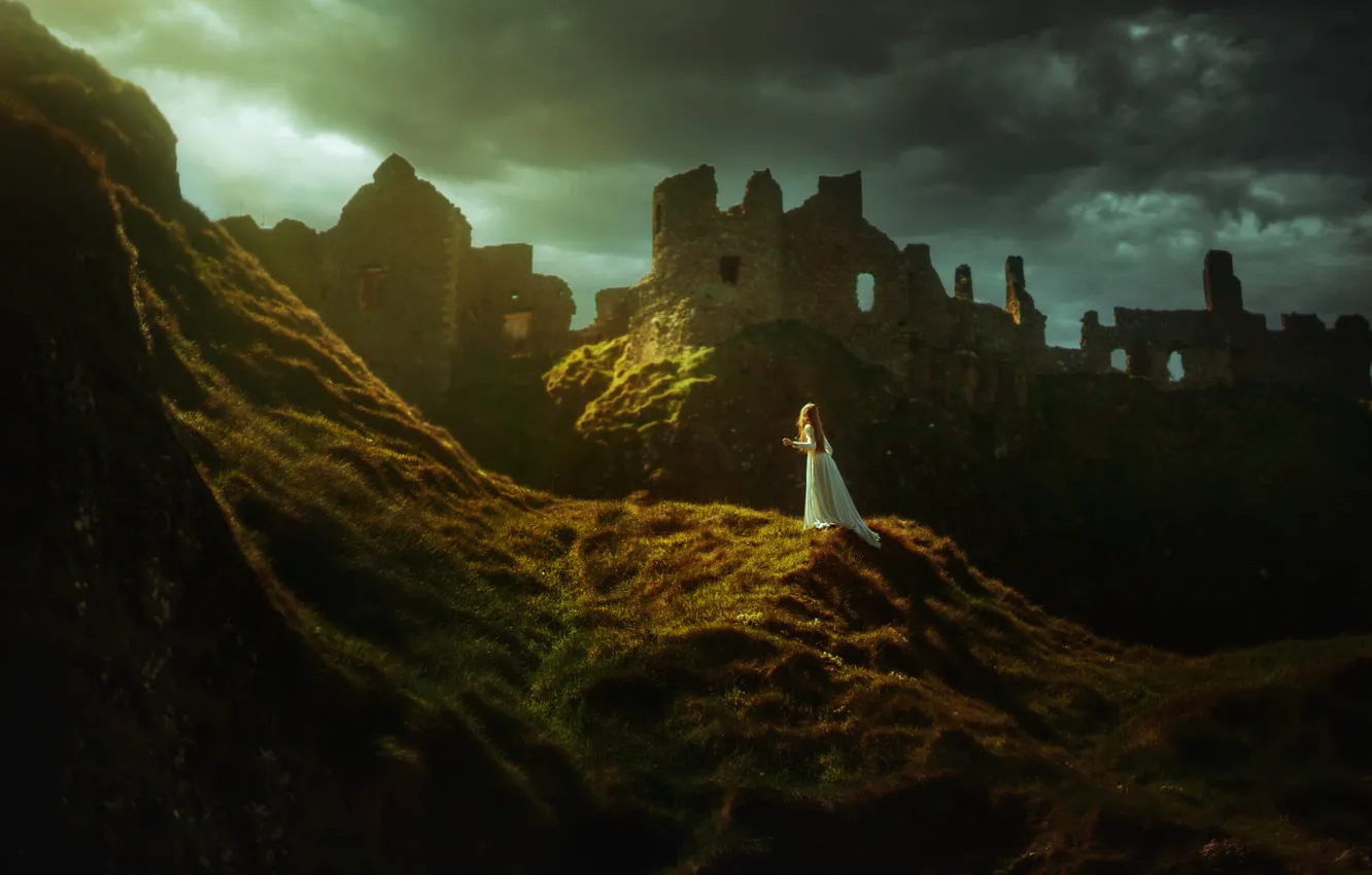 Photo wallpaper girl, nature, castle, dress, TJ Drysdale