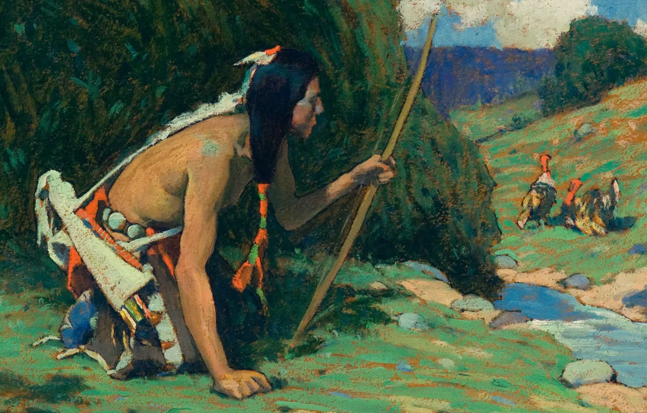 Photo wallpaper (1930), Eanger Irving Couse, bird hunting, Turkey Hunter