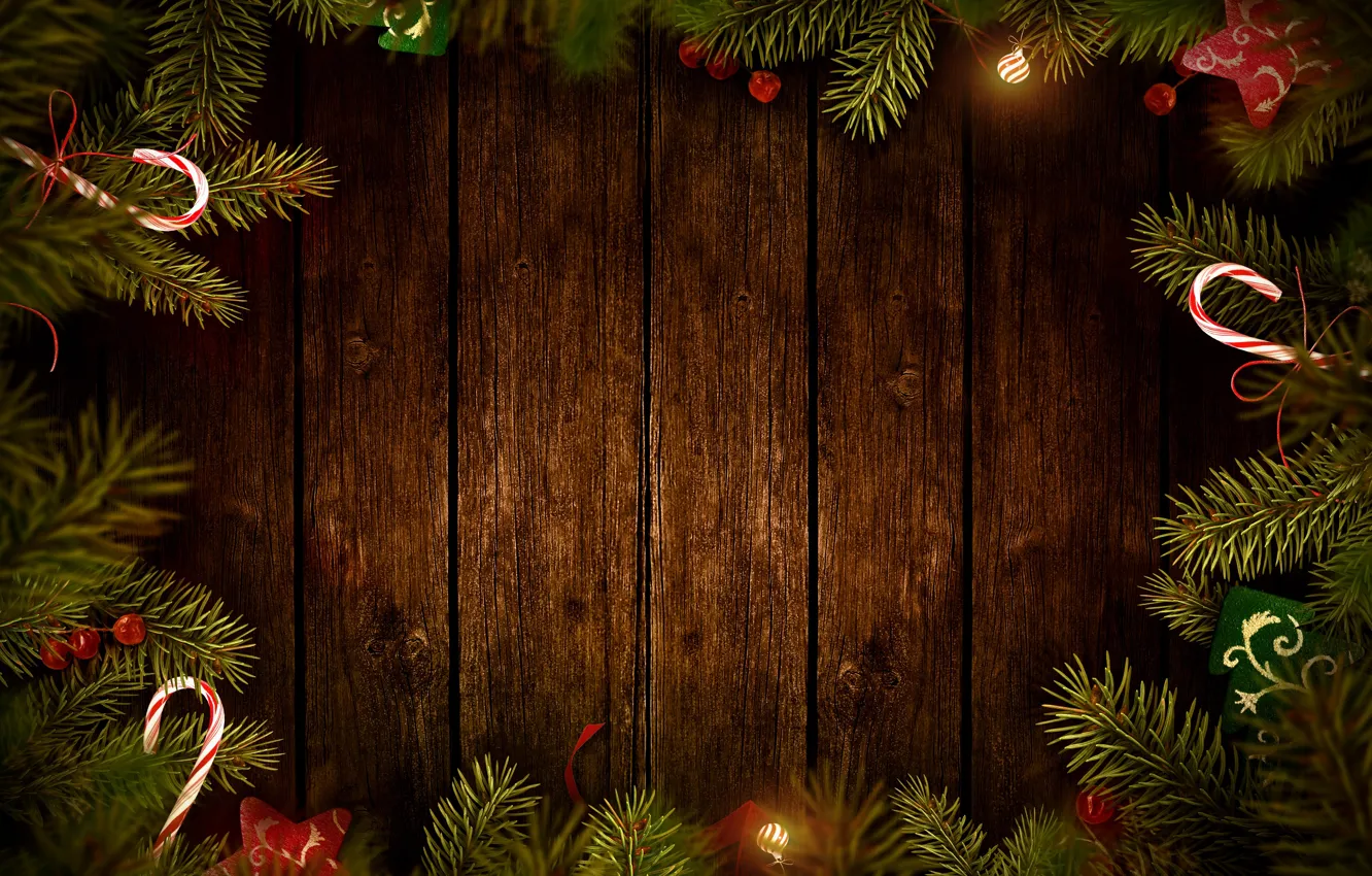 Photo wallpaper branches, balls, Board, tree, Christmas decorations