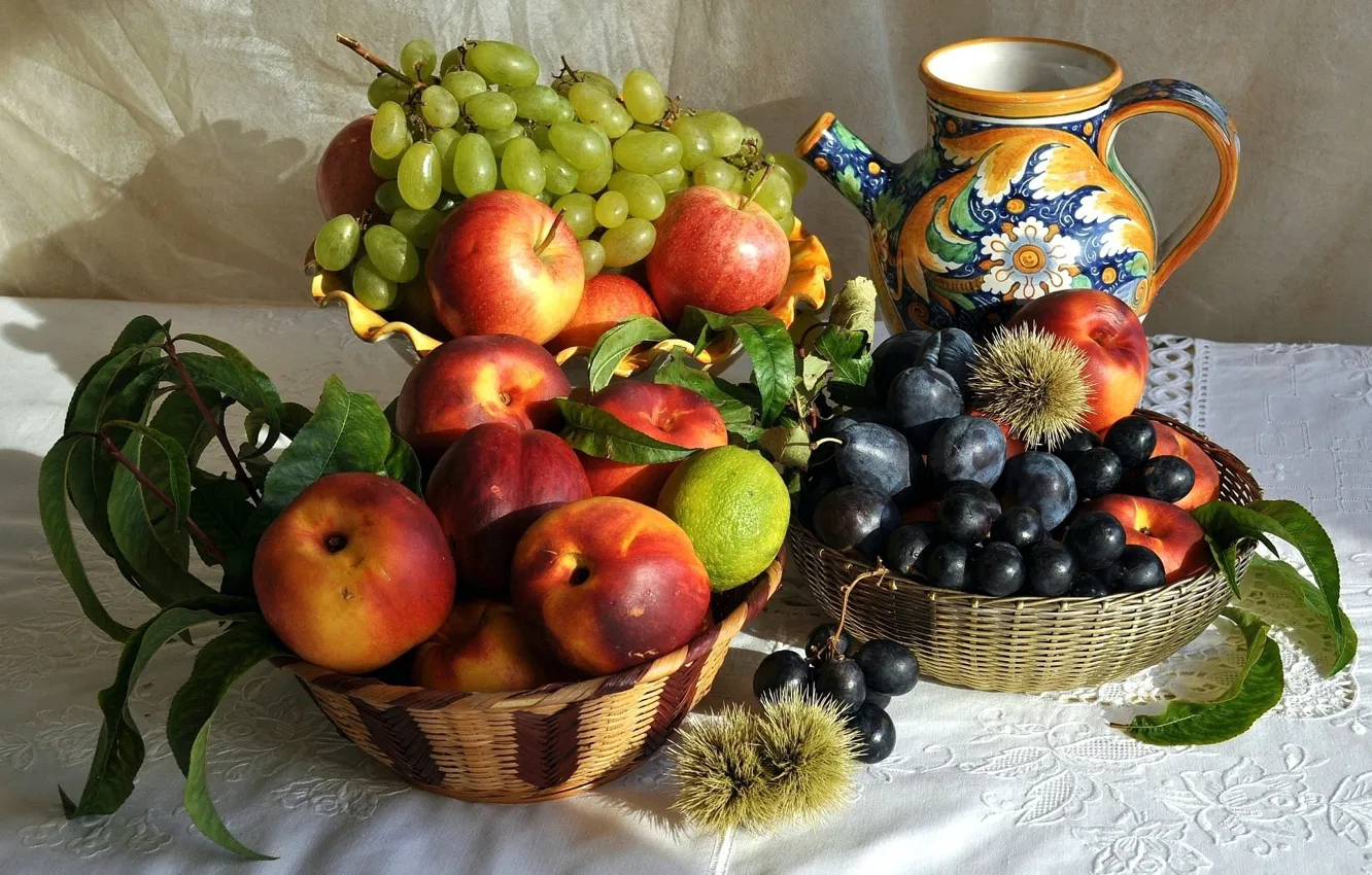Photo wallpaper berries, pitcher, fruit, still life