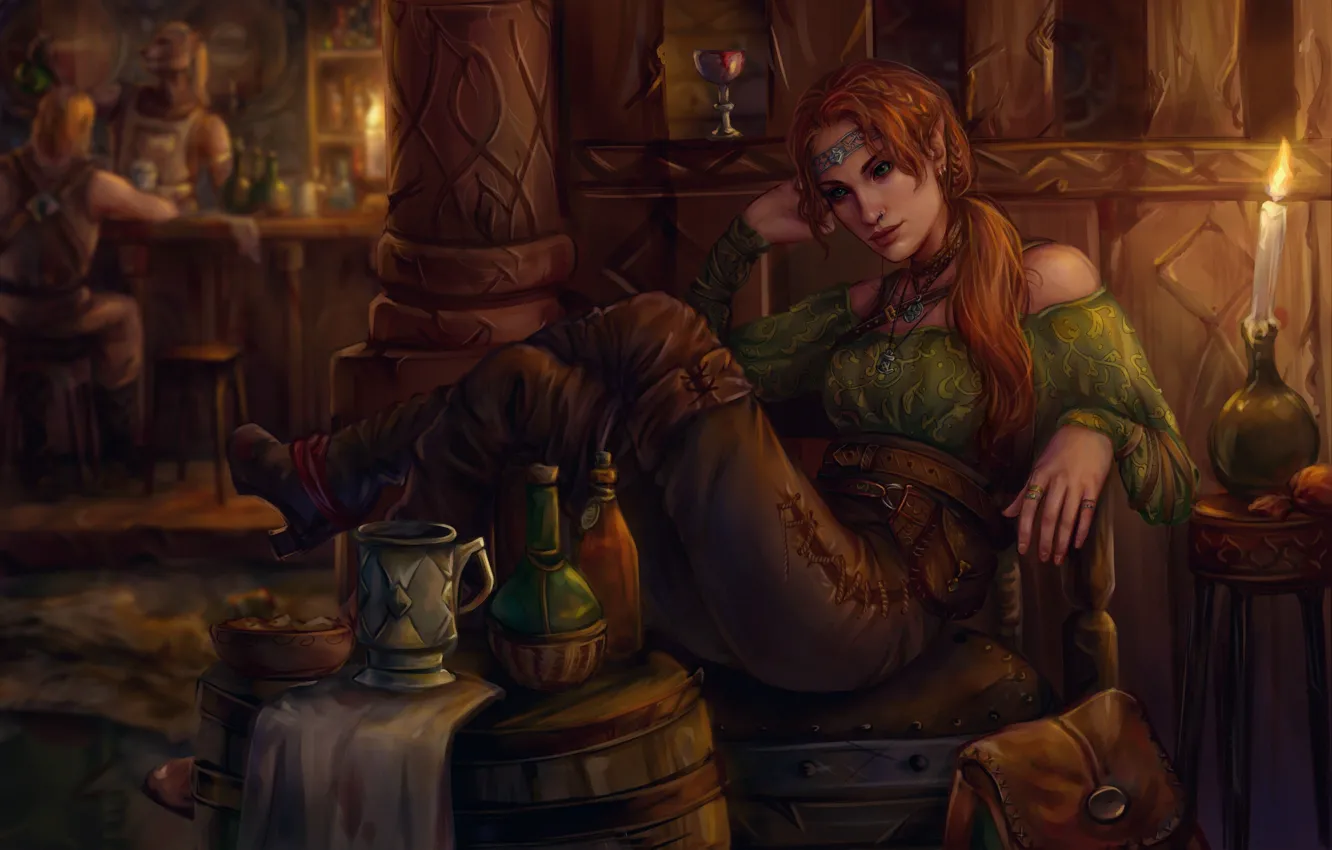 Photo wallpaper Girl, The game, Game, The Elder Scrolls V: Skyrim, Tavern, Zlfiyka