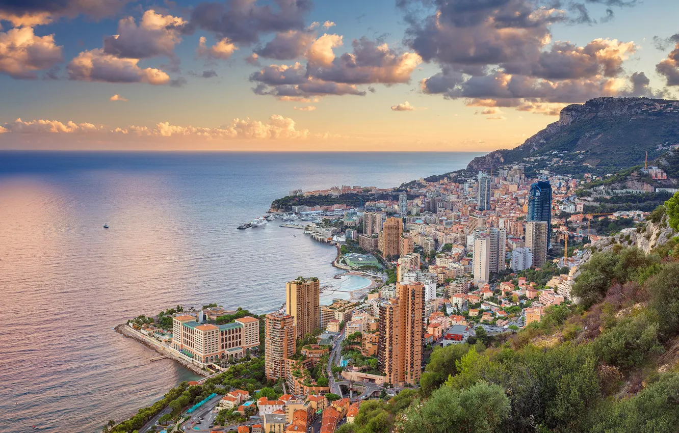Photo wallpaper sea, mountains, home, Monaco, Monte Carlo