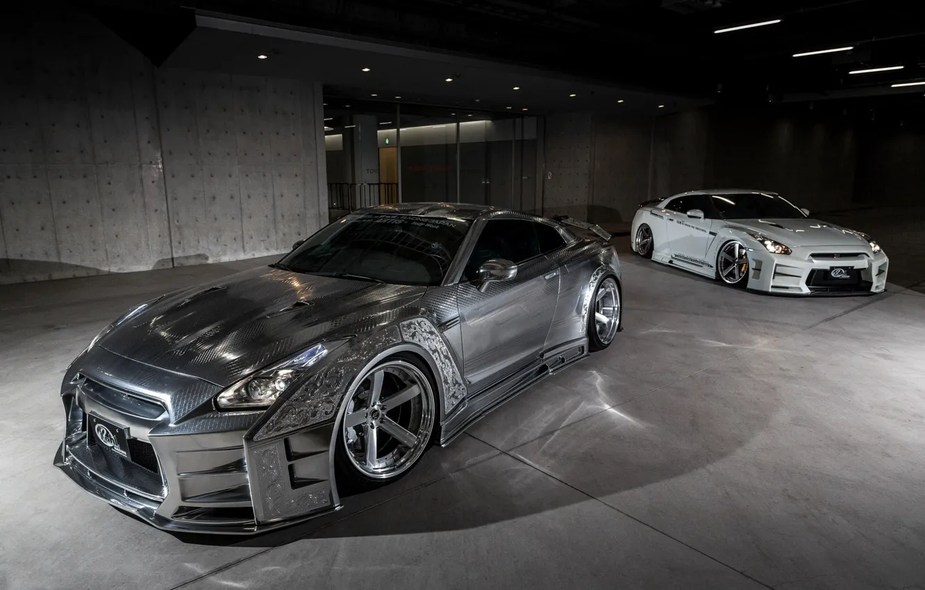 Photo wallpaper GTR, Nissan, Racing, White, Silver, 2, &, Kuhl