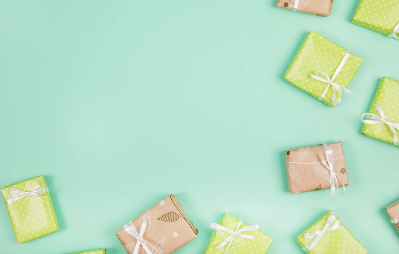 Photo wallpaper gift, green, tape, box, box, gift, paper, Birthday