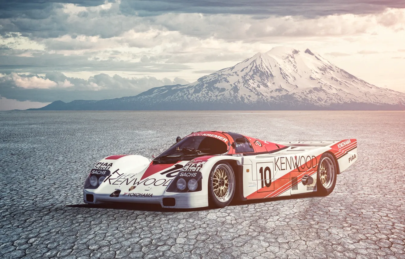 Photo wallpaper Porsche, Car, Race, Mountain, 962, Derek Bell, Salt Desert