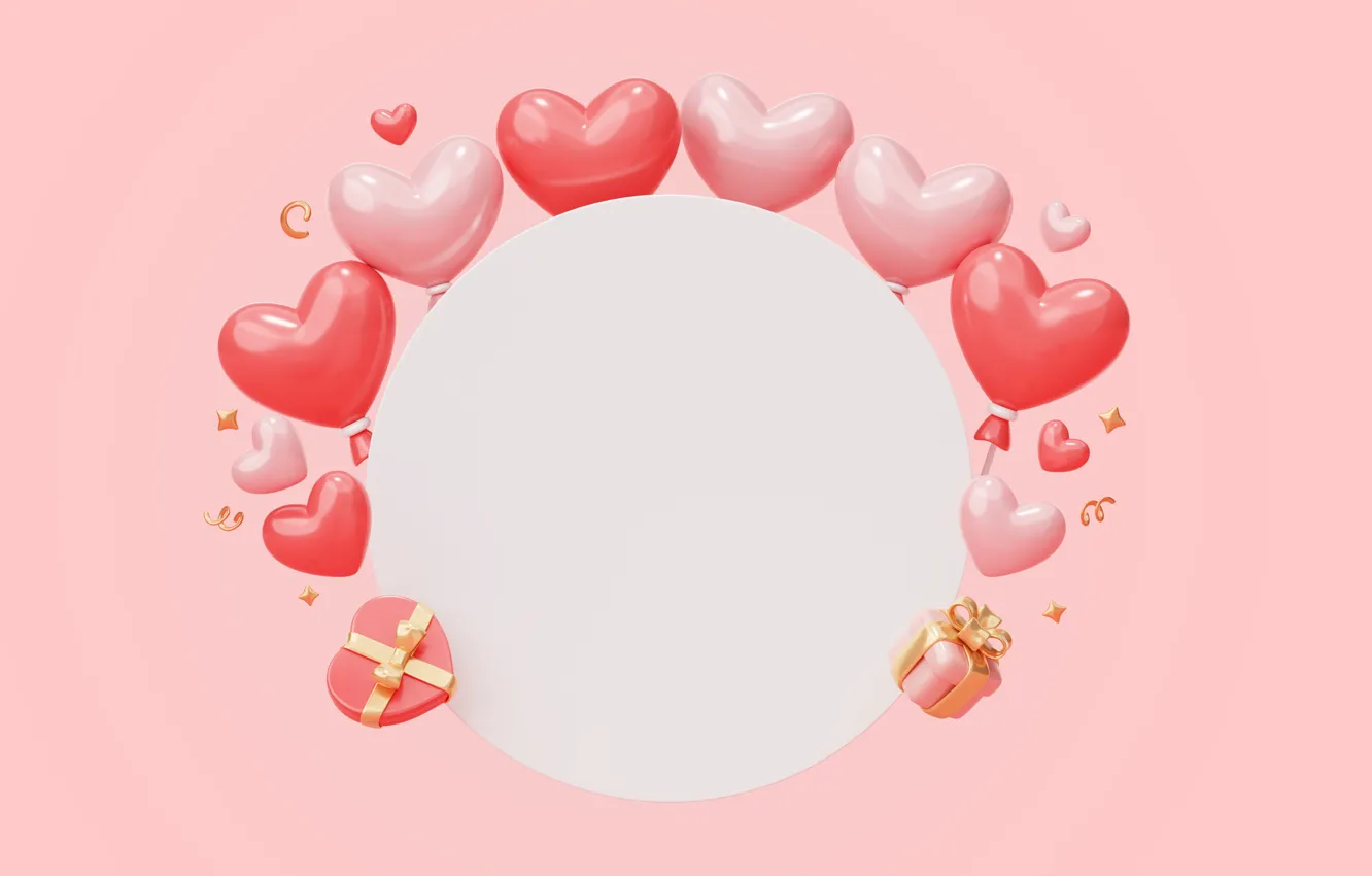 Photo wallpaper love, rendering, holiday, heart, hearts, pink background, Valentine's day, Valentine's day