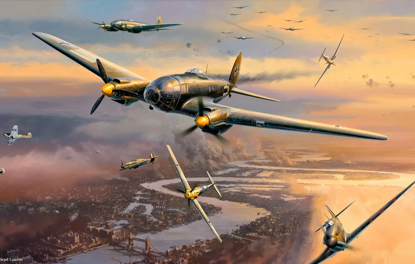 Photo wallpaper aviation, art, the plane, the Germans, British, The second World war, the battle for London, …