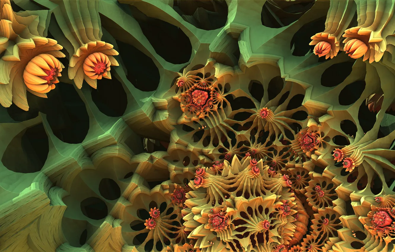 Photo wallpaper surface, flowers, 3D graphics