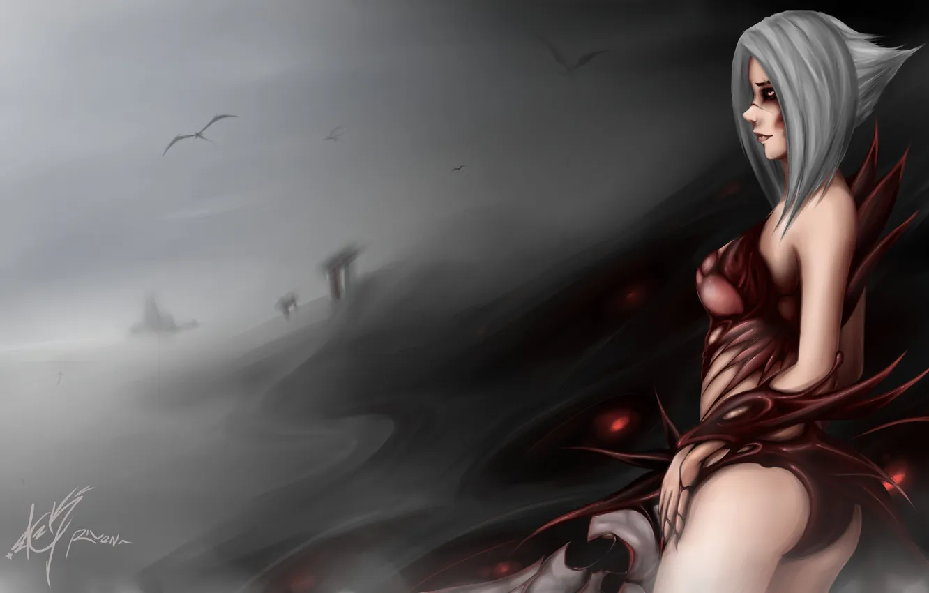 Photo wallpaper girl, smile, the demon, art, League of Legends, riven, Zack Argunov