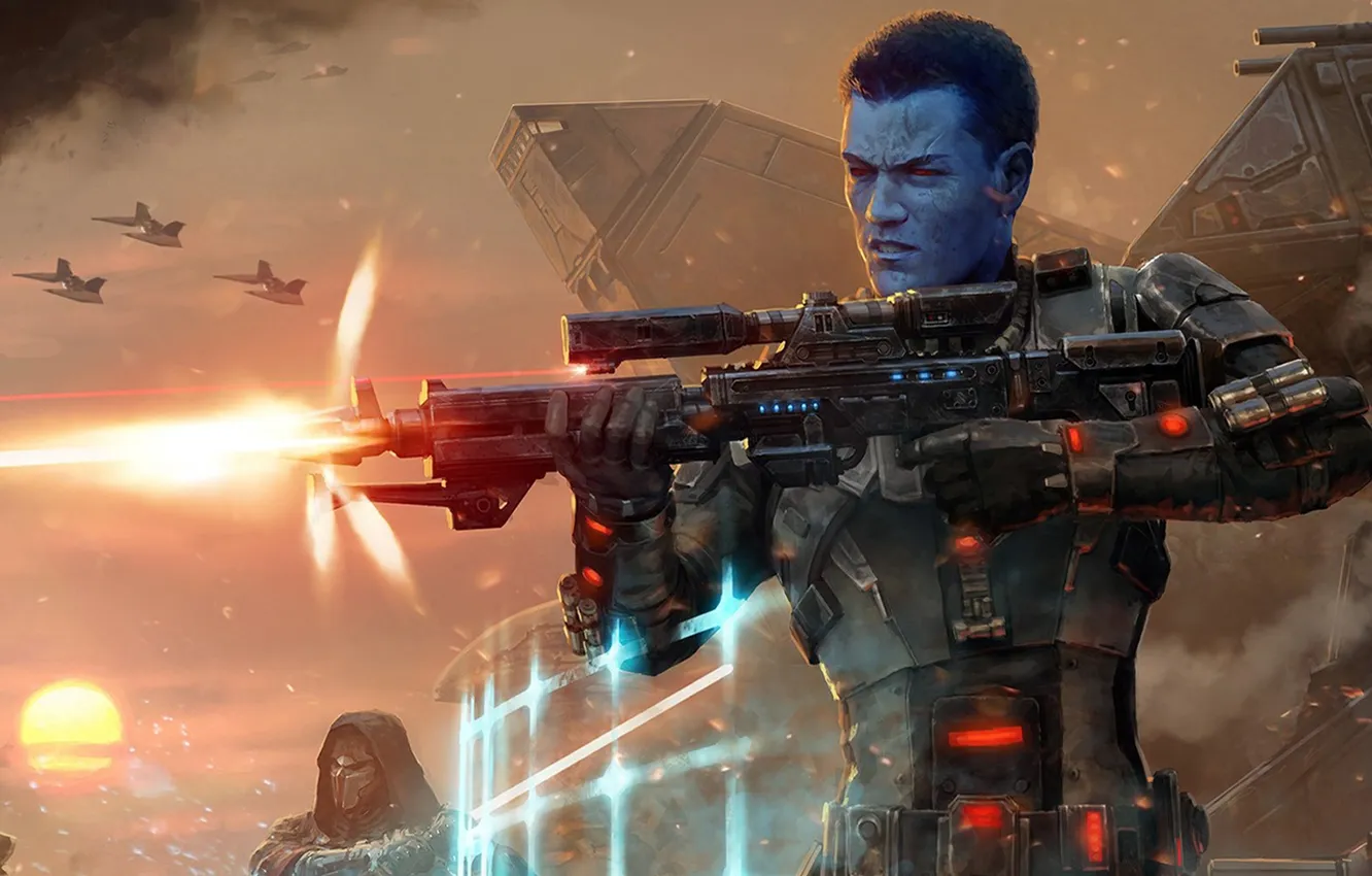 Photo wallpaper weapons, Star Wars, star wars, the old republic, blue man