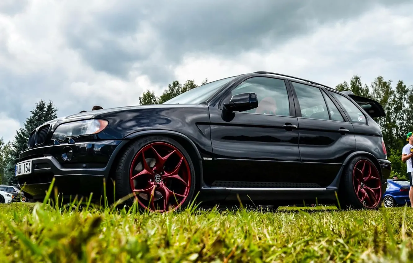 Photo wallpaper BMW, Black, BMW X5, E53, Red Wheels, Red Rims, X5 E53