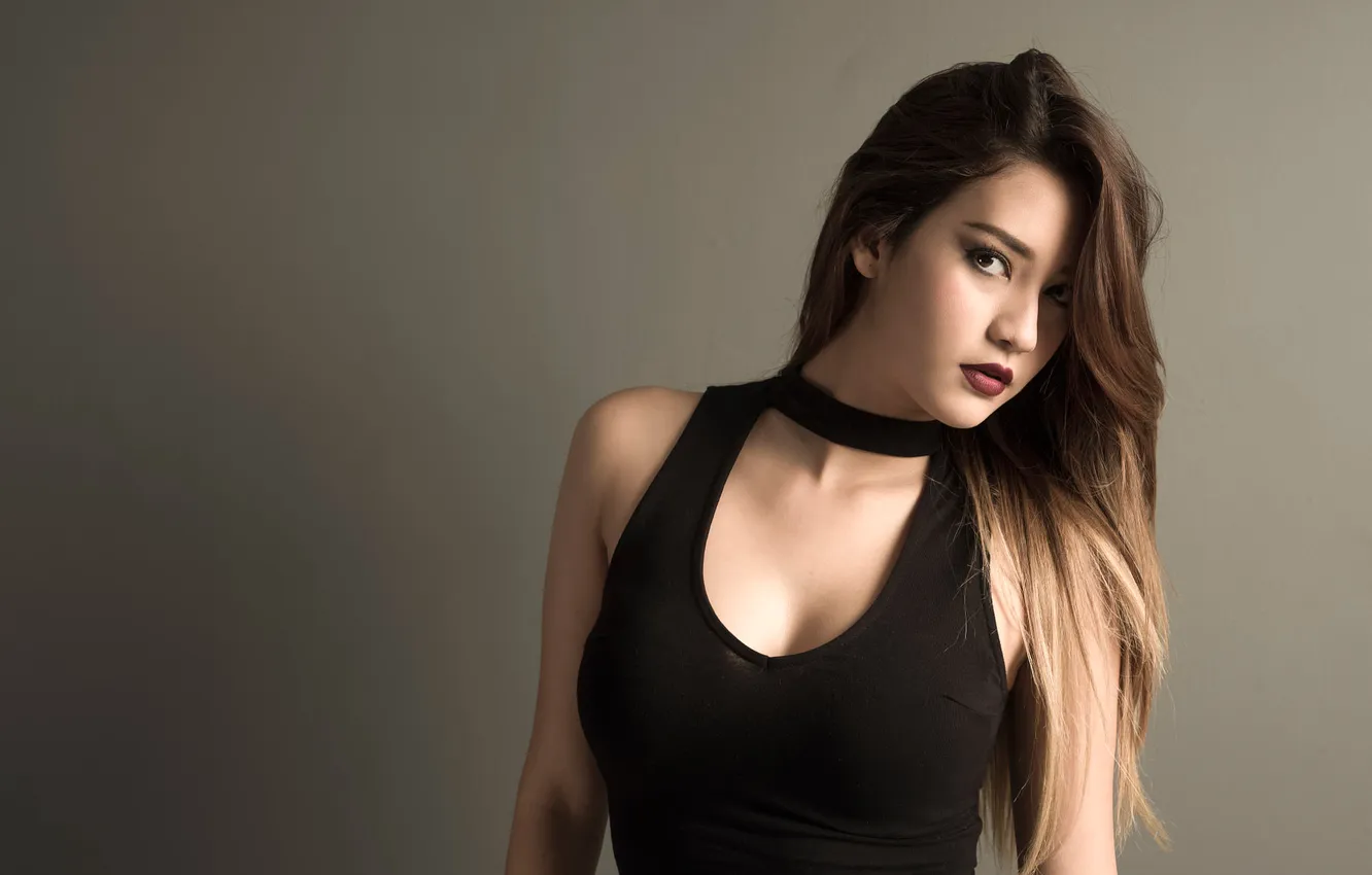 Photo wallpaper look, pose, background, model, portrait, makeup, dress, hairstyle
