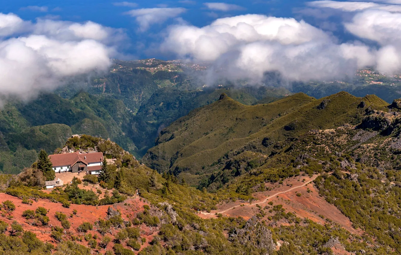 Photo wallpaper clouds, mountains, Madeira