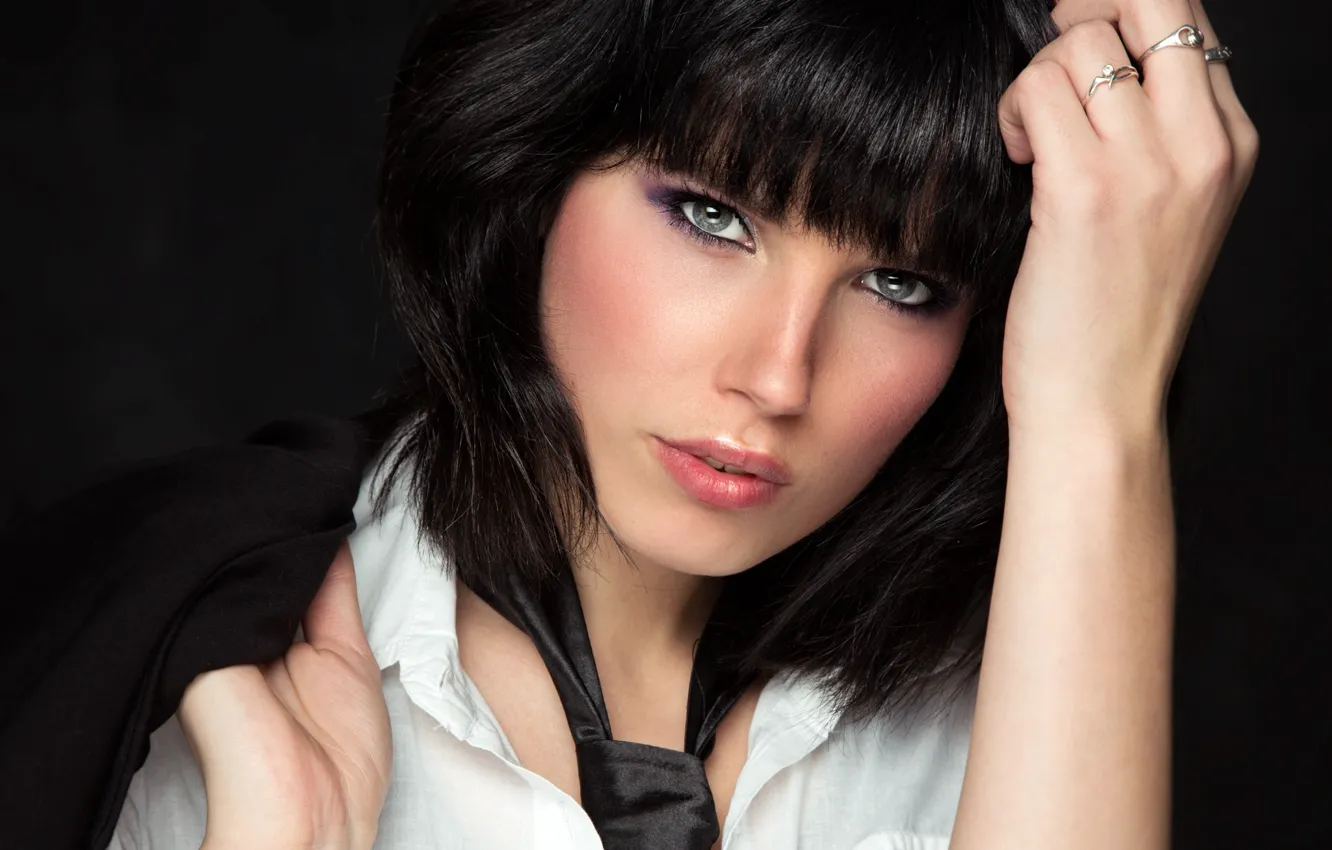 Photo wallpaper look, girl, decoration, portrait, makeup, brunette, ring, tie