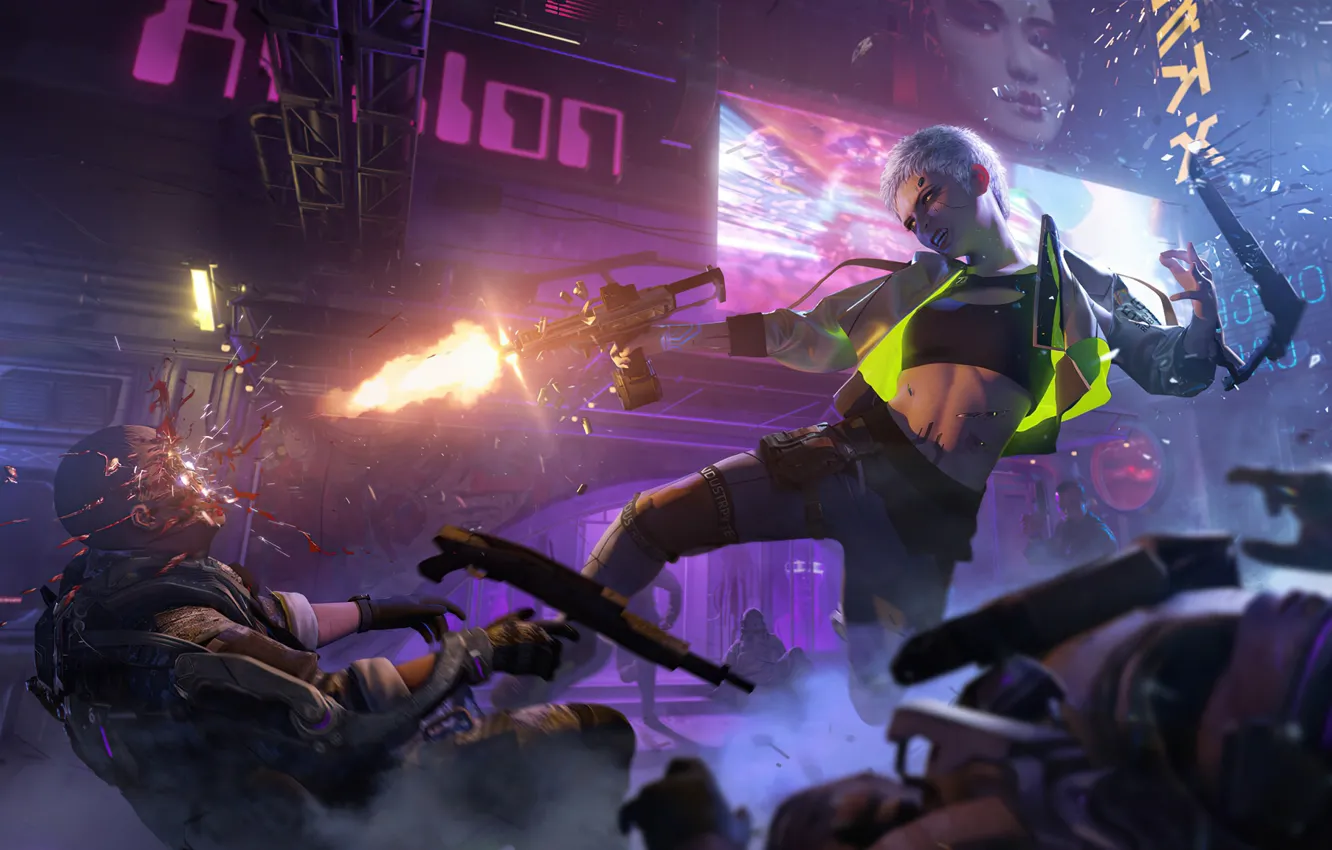 Photo wallpaper girl, weapons, cyberpunk, the futuristic, Cyberpunk 2077, Woman Warrior