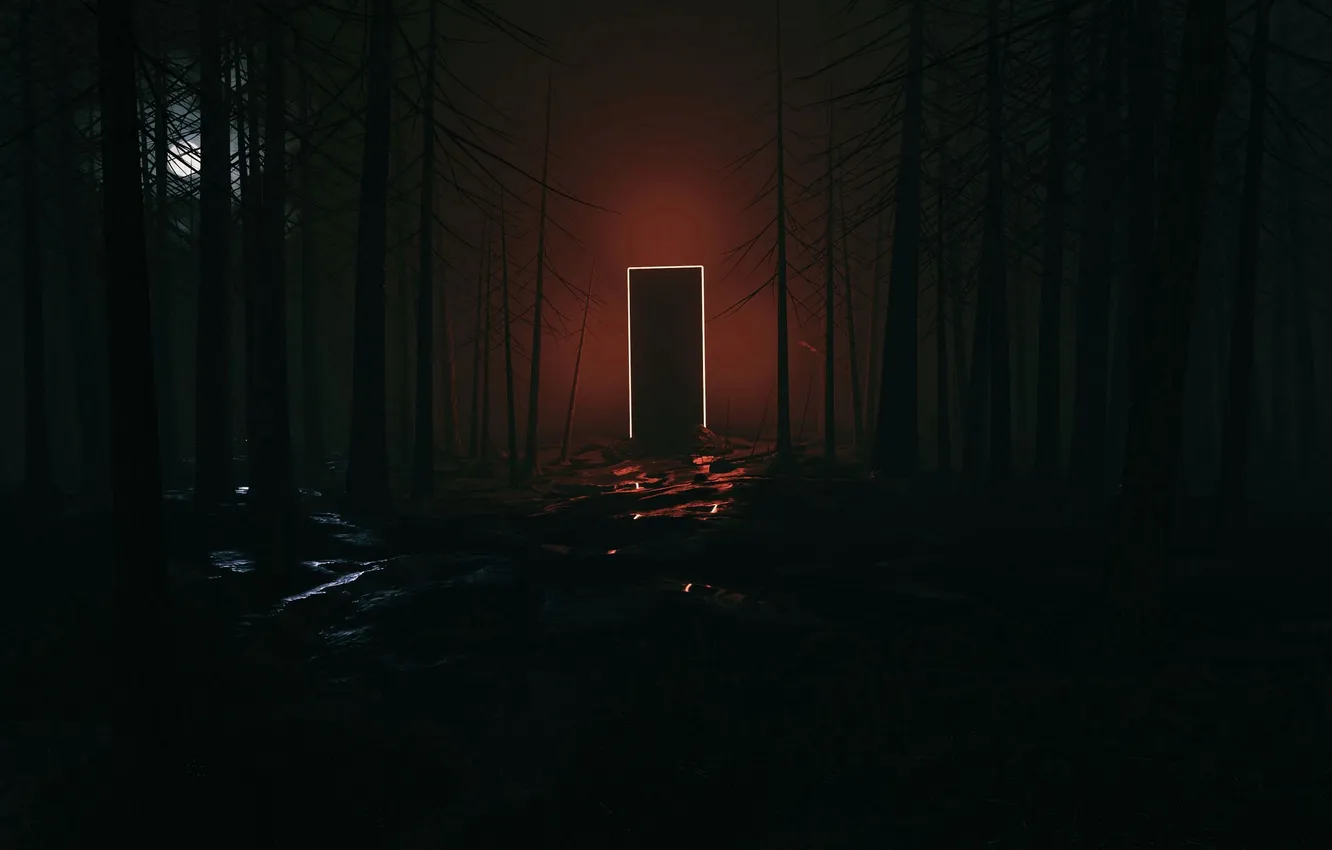 Photo wallpaper forest, night, glow, the portal, the door, art, portal, horror