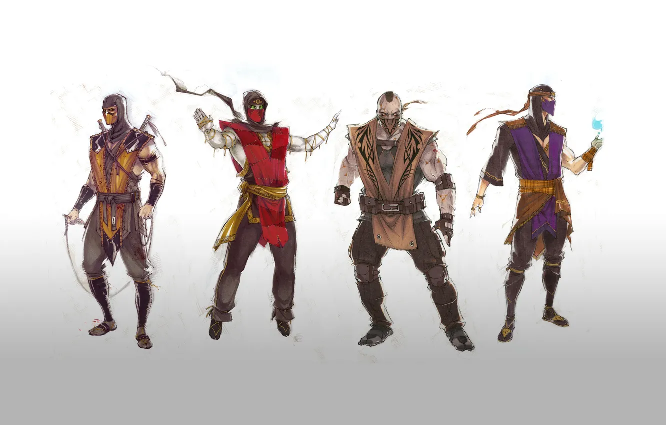 Photo wallpaper rain, Mortal Kombat, Scorpion, ninja, Tremor, Ermac