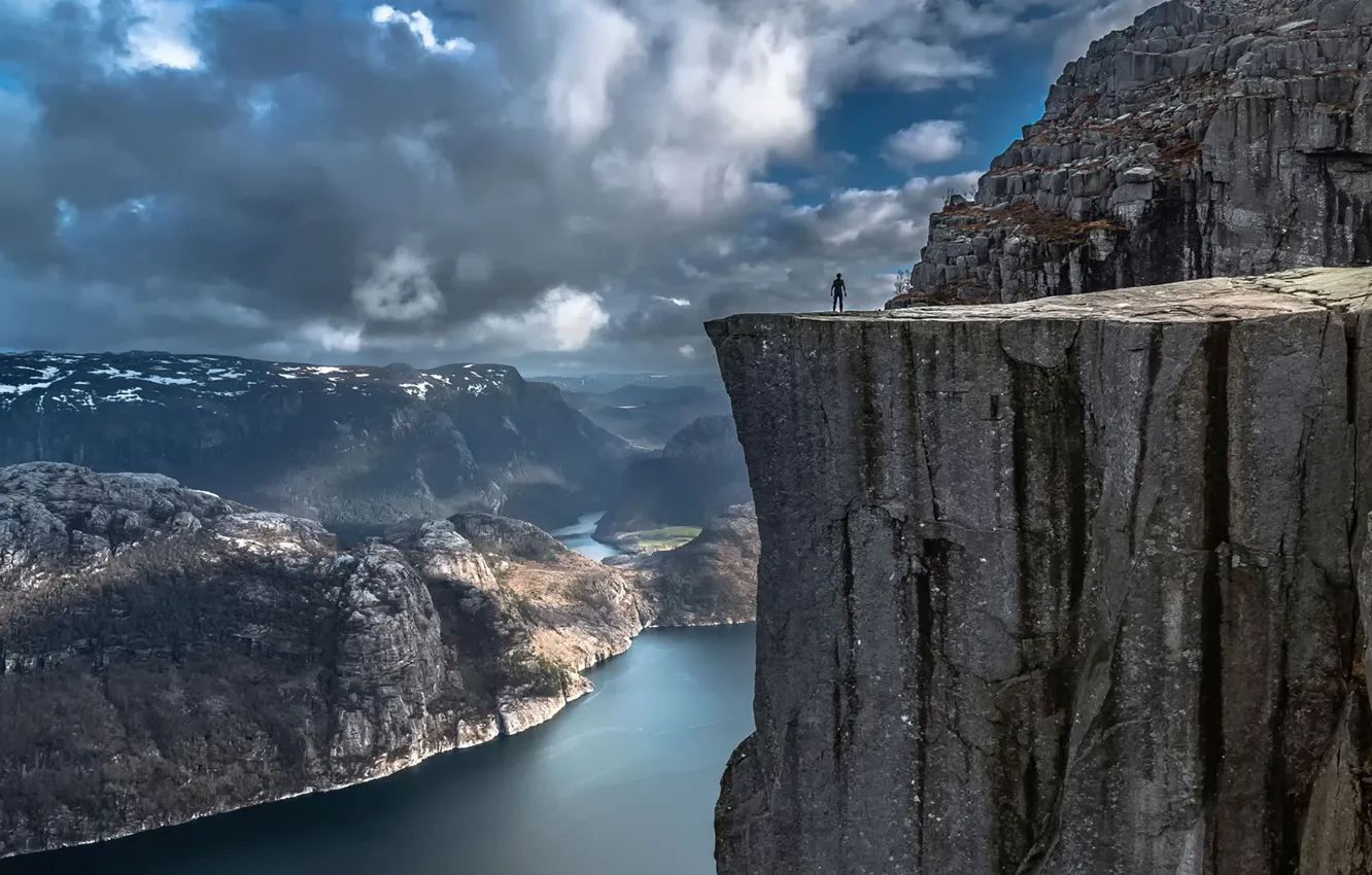 Photo wallpaper the sky, water, clouds, mountains, lake, reflection, open, rocks