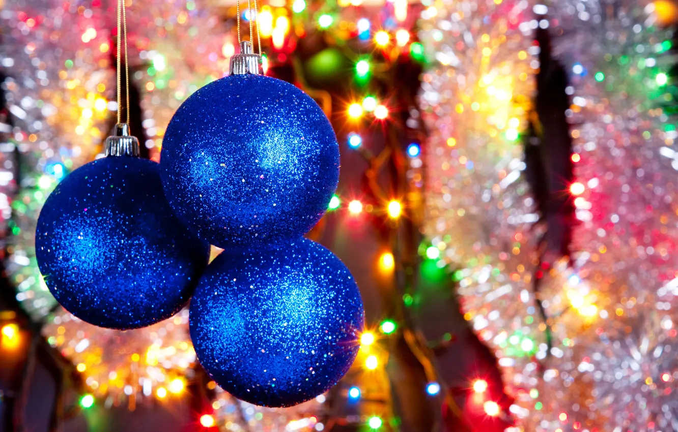 Photo wallpaper the rain, color, decoration, joy, lights, glare, holiday, balls