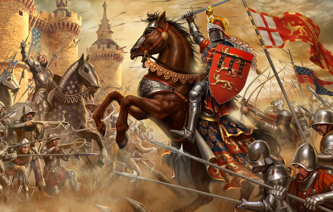 Photo wallpaper fortress, warriors, knights, The battle of Crecy, The French, The hundred years war, The British
