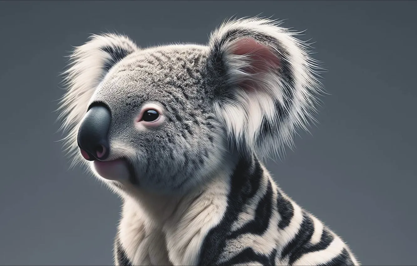 Photo wallpaper animal, art, animal, Koala, koala, temnobelos