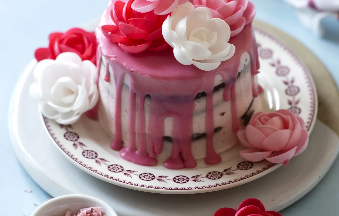 Photo wallpaper flowers, cake, decoration, dessert, sweet, glaze, cakes, sweets