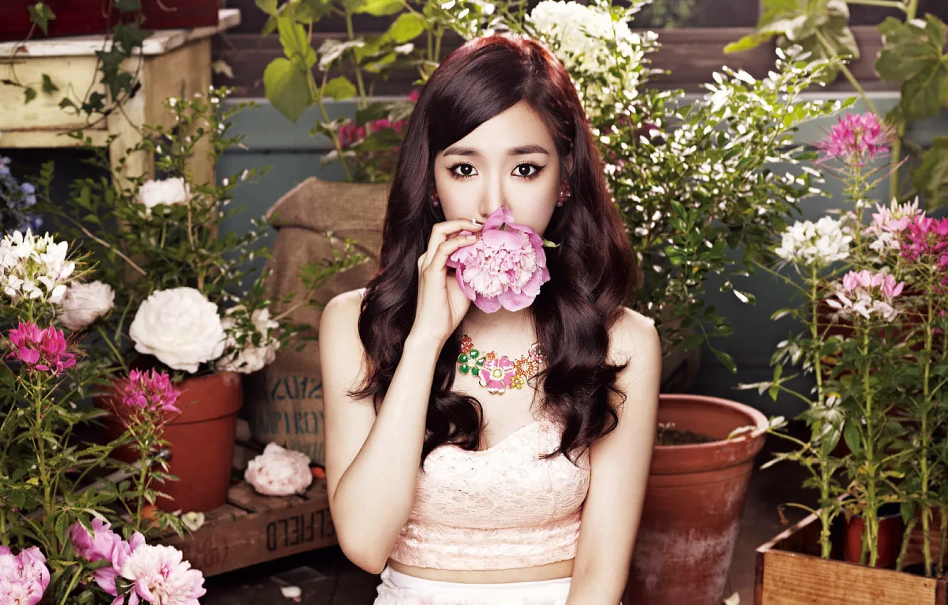 Photo wallpaper girl, flowers, music, Asian, Tiffany, SNSD, Girls Generation, South Korea