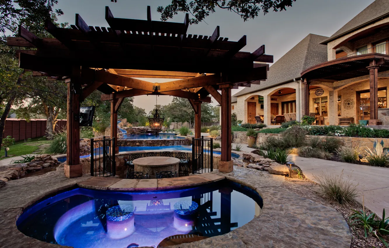 Photo wallpaper style, Villa, the evening, pool, architecture, ranch, Iron Mountain, Modern Ranch