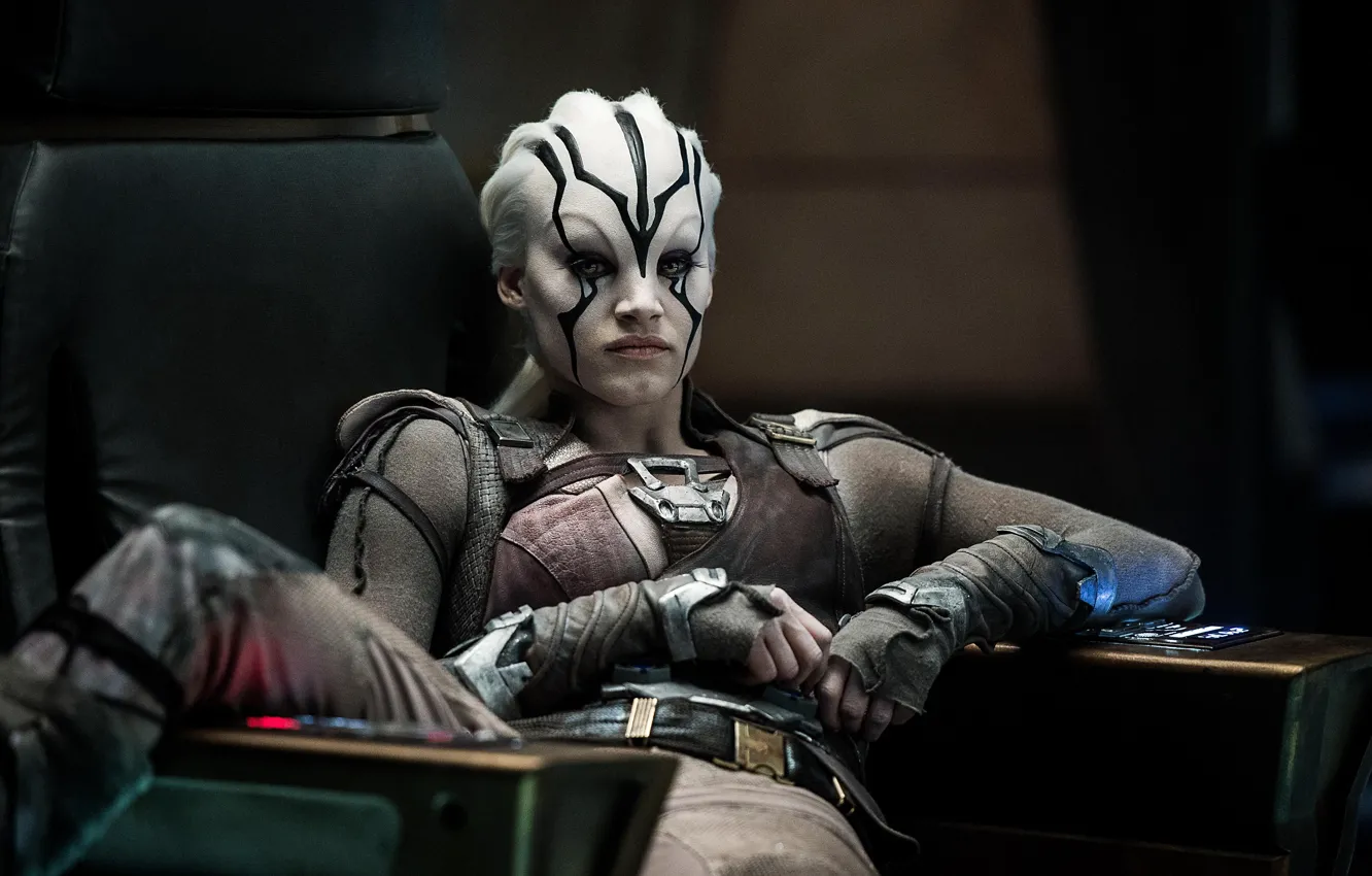 Photo wallpaper cinema, wallpaper, girl, Star Trek, woman, chair, movie, face