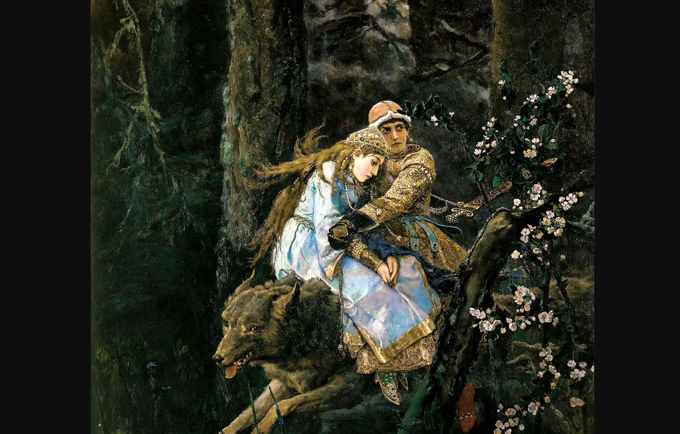 Photo wallpaper forest, trees, wolf, picture, Ivan Tsarevich, Viktor VASNETSOV, Victor Vasnetsov, Russian painter