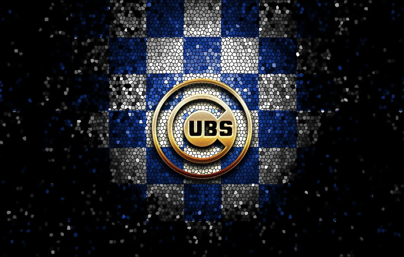 Photo wallpaper glitter, checkered, baseball, MLB, wallpaper, Chicago Cubs, logo, Sport
